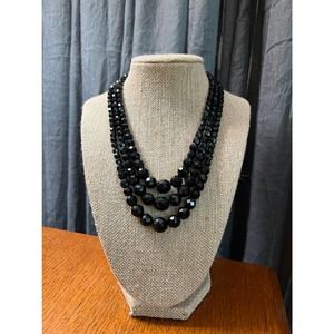 Vintage 50’s style, triple strand, black beaded necklace